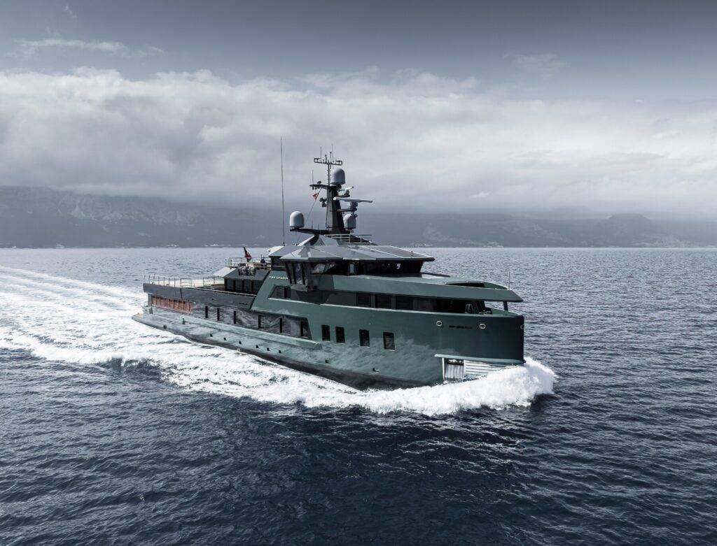Luxury yacht underway at sea